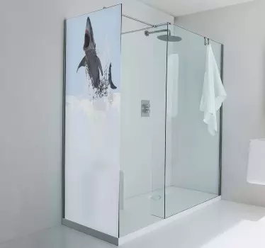 Shower screen sticker shark splash scene - TenStickers
