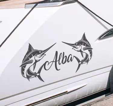 Sword fish personalised name nautical design decal - TenStickers