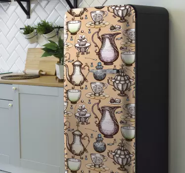 Tea pot collection fridge wrap - TenStickers