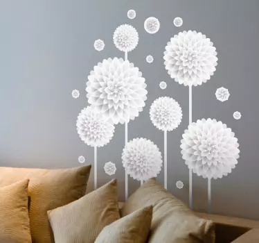 White Flowers Living Room Wall Sticker - TenStickers