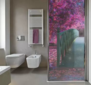 Wooden bridge landscape shower screen decal - TenStickers