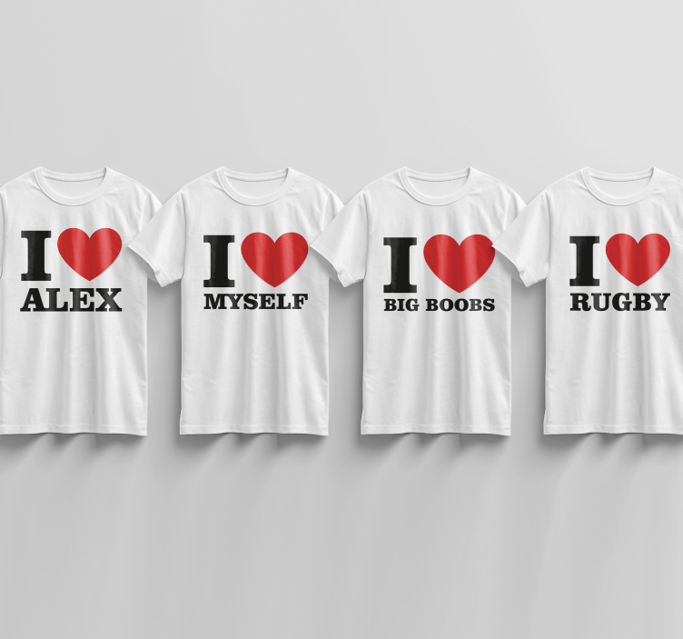 Personalised "I love" text with heart T-shirts  - TenStickers