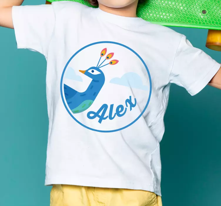 Peacock with name kids t-shirt - TenStickers