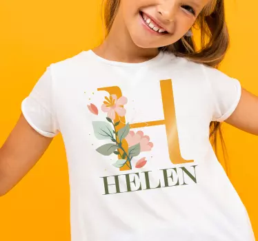 Kids t-shirt floral initial h design - TenStickers