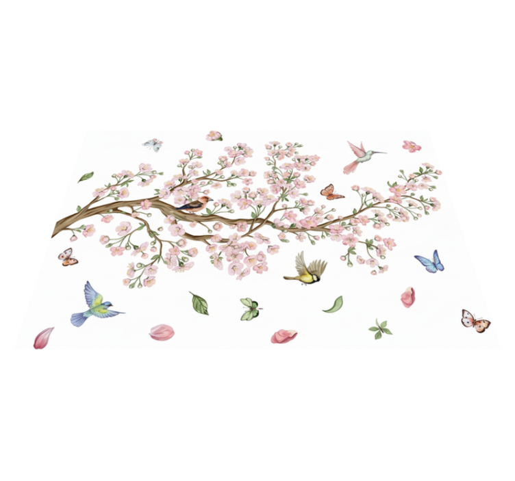 Vinyl rug flowers cherry blossoms and birds - TenStickers