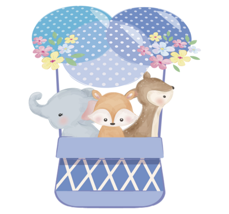 Animal vinyl rug watercolor animals hot air balloon - TenStickers