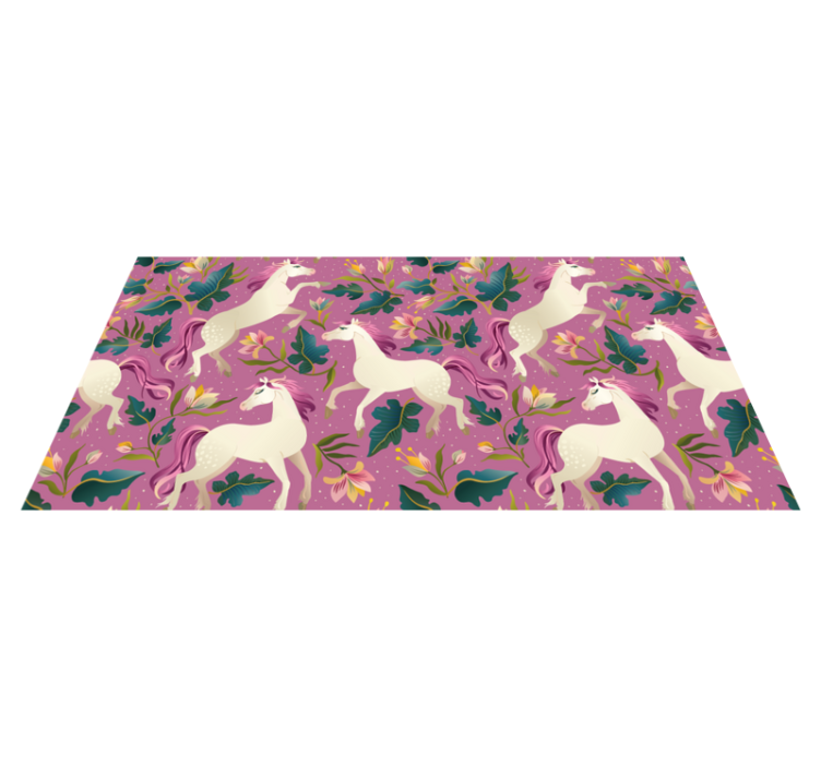Animal vinyl rug with pink floral horse design - TenStickers