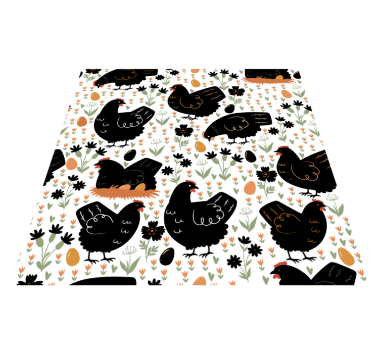 Animal vinyl rug featuring black and white chickens - TenStickers