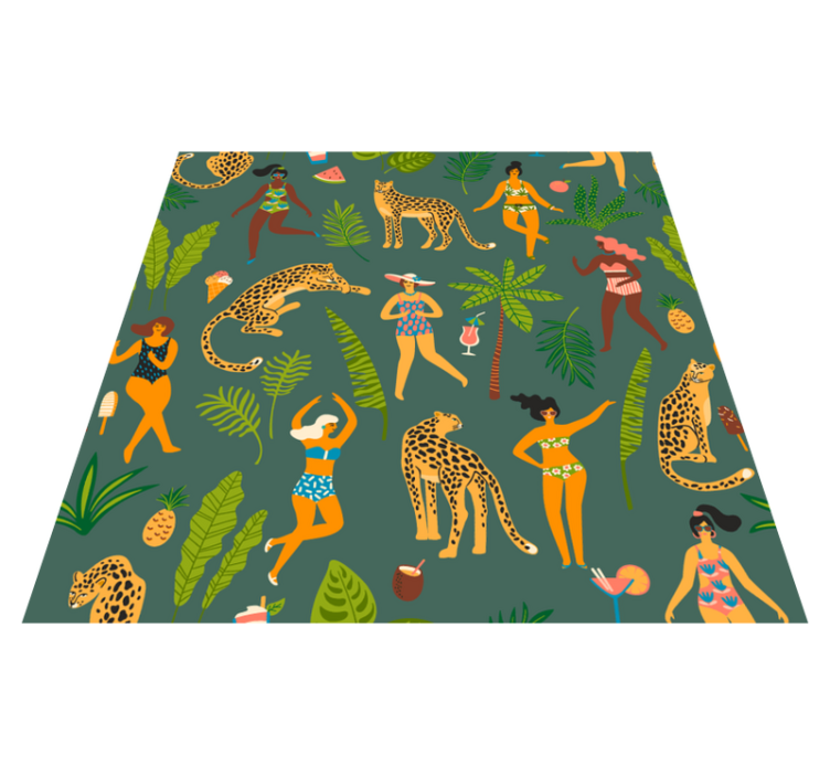 Women with leopard background animal vinyl rug - TenStickers