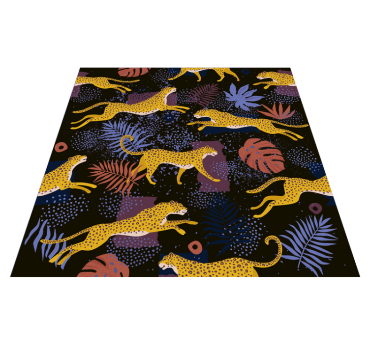 Tropical leaves and leopards animal vinyl rug - TenStickers