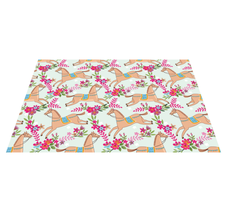 Animal vinyl rug with pink flowers horse pattern - TenStickers