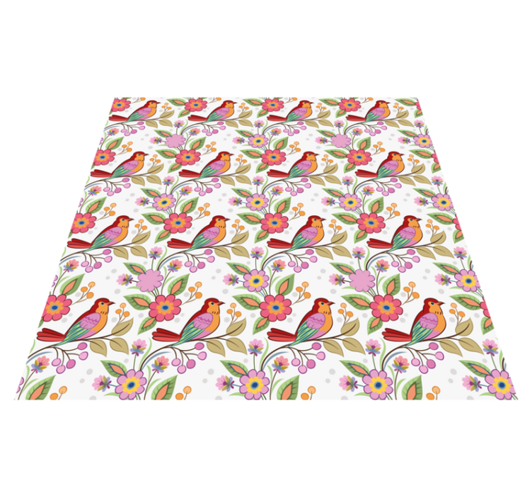 Red and orange bird on green tree animal vinyl rug - TenStickers