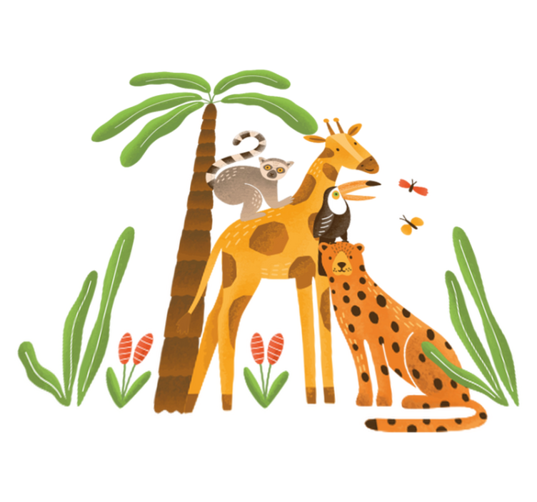 Animal vinyl rug whimsical jungle scene - TenStickers
