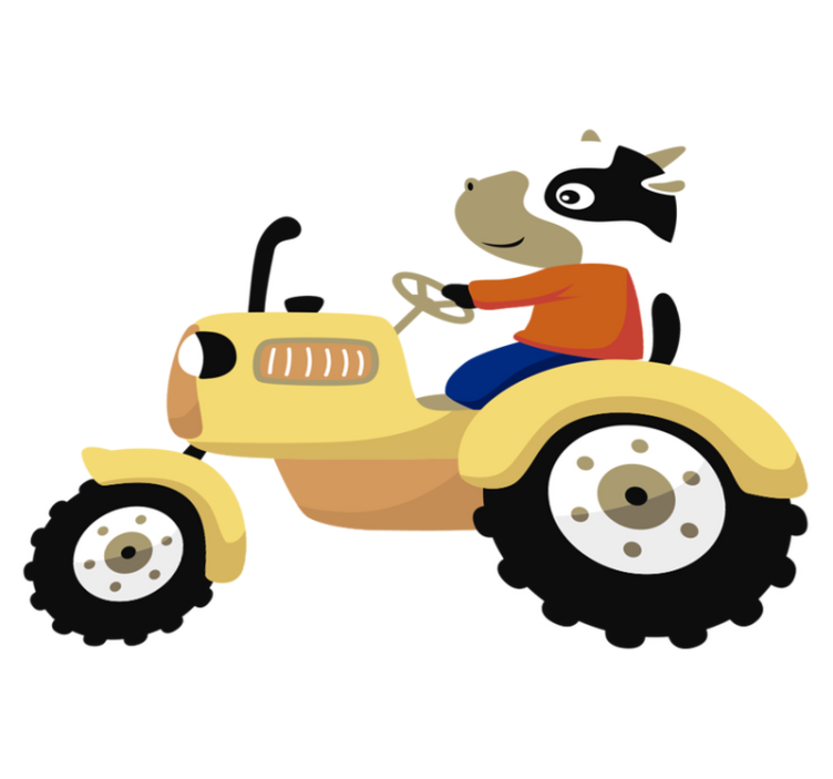 Animal vinyl rug cow on tractor design - TenStickers