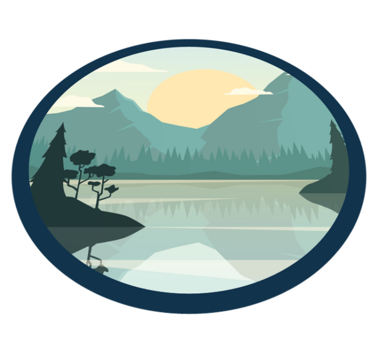 Vinyl rug flowers silhouette mountain with lake - TenStickers