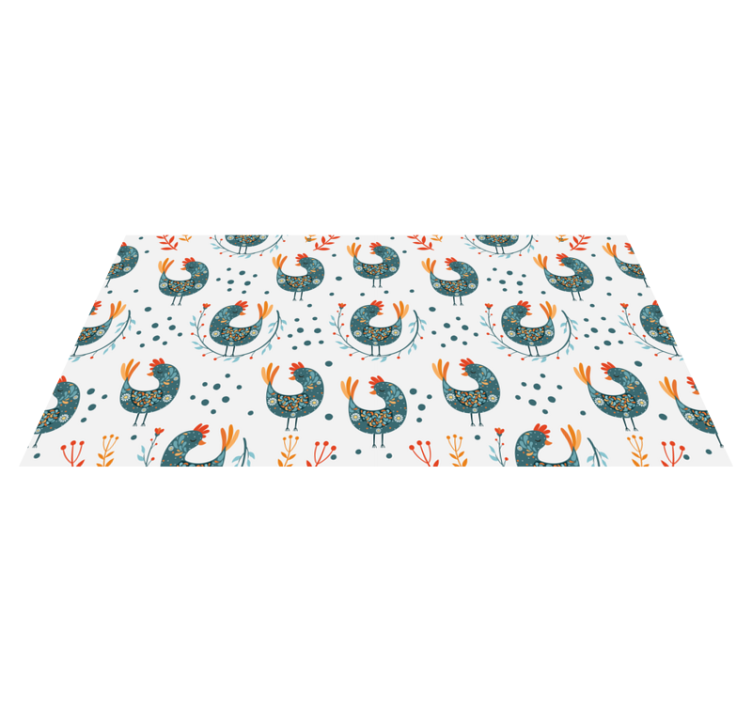 Vinyl rug flowers with chickens and flowers - TenStickers