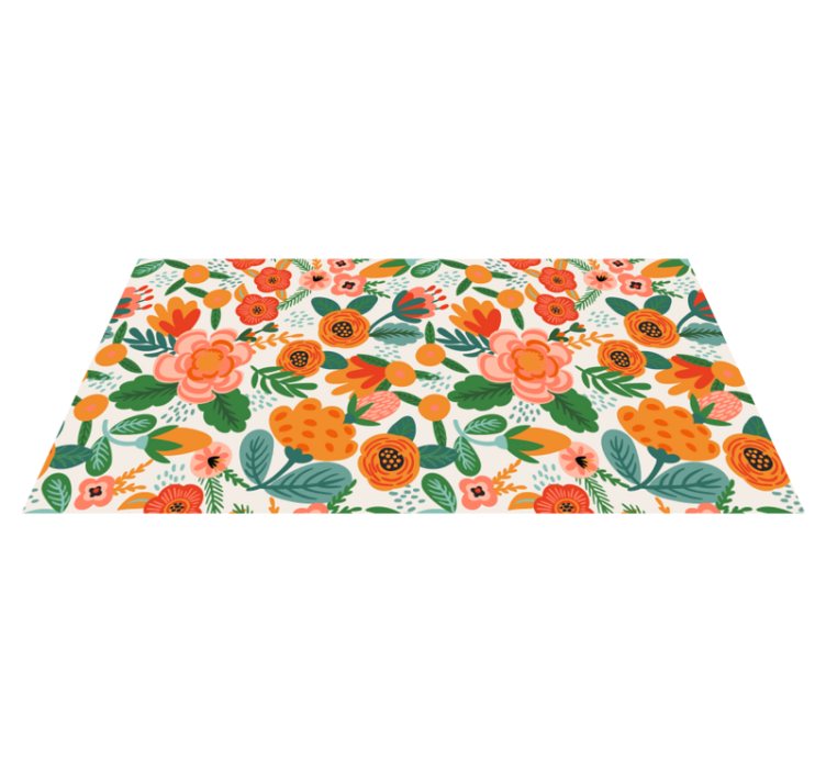 Vinyl rug flowers in red and orange folk style - TenStickers