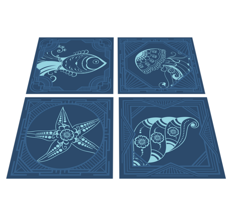 Vinyl rug bathroom ornamental sea life tiles - TenStickers