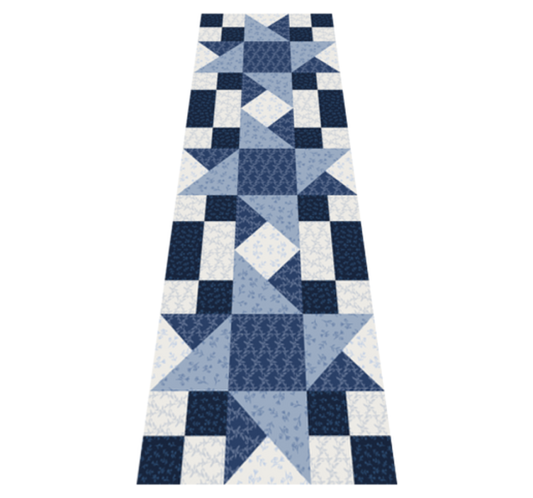 Geometric vinyl rug with patchwork blue star triangles - TenStickers