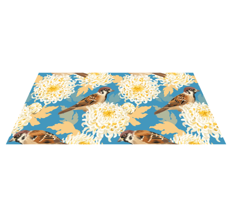 Vinyl rug flowers aquarella birds and leaves design - TenStickers