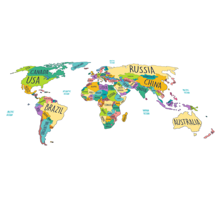 Political world map vinyl rug - TenStickers