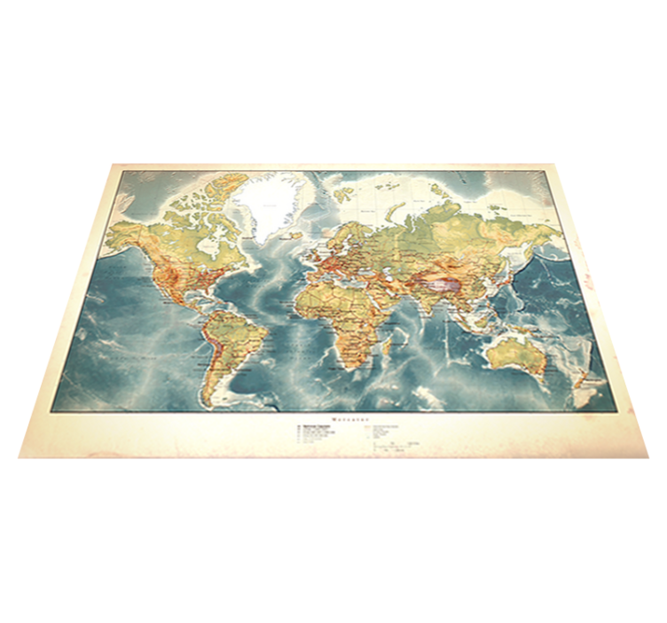 World map vinyl rug aged vintage style - TenStickers