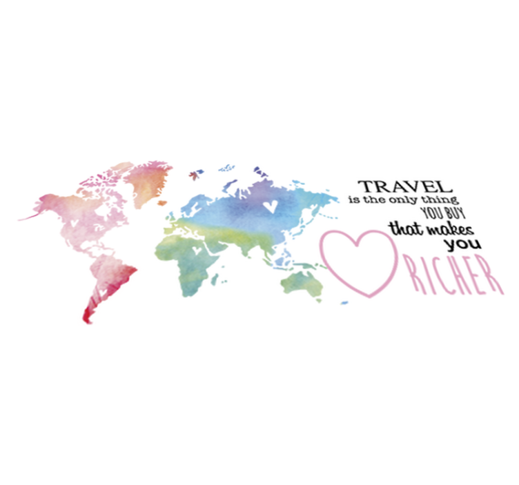 World map vinyl rug with travel text in english - TenStickers