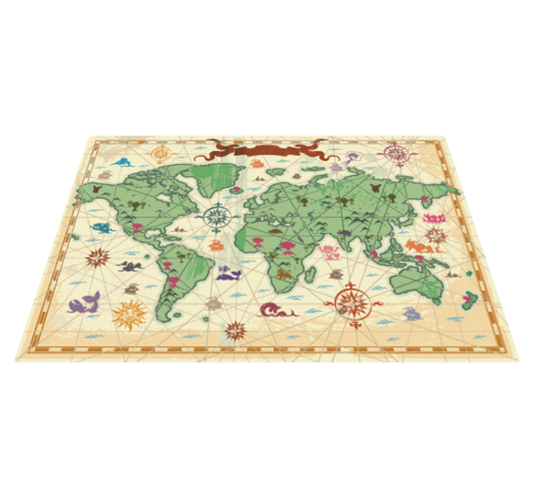 World map vinyl rug classic children's map vinyl - TenStickers