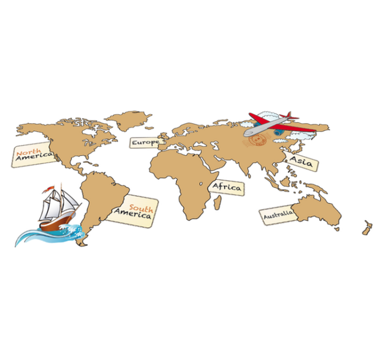 World map vinyl rug continents in english - TenStickers