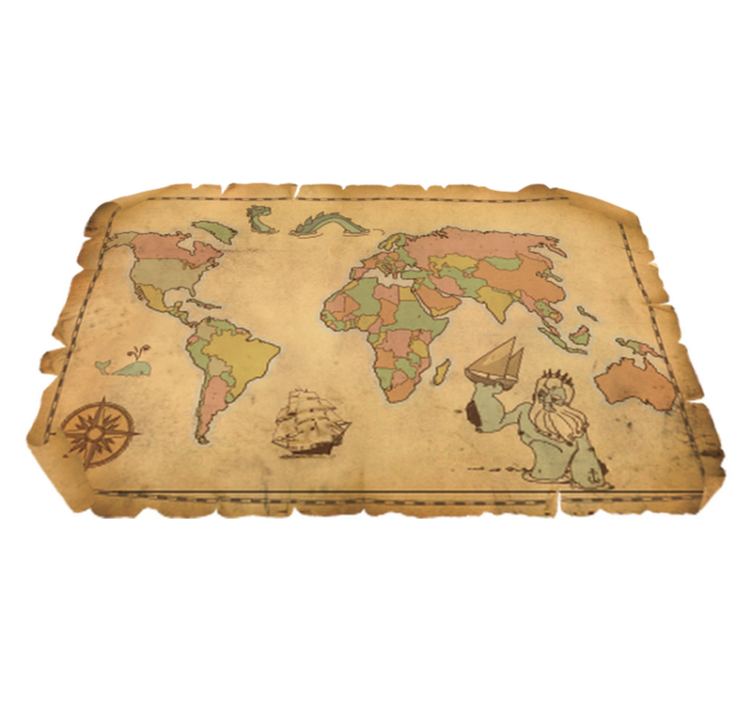 World map vinyl rug vintage decorative map - TenStickers
