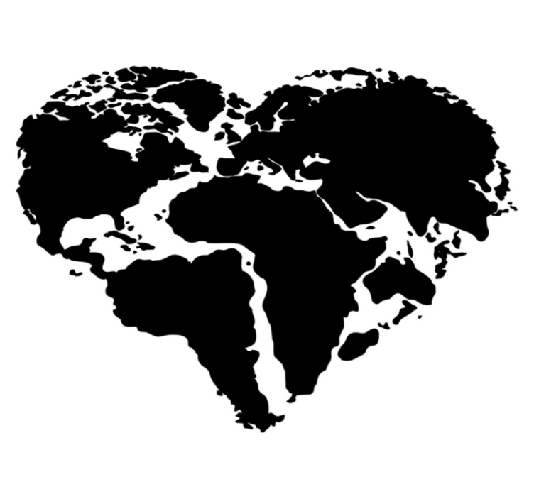 World map vinyl rug world map heart shape sticker - TenStickers