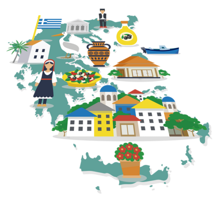 World map vinyl rug greece and islands map - TenStickers