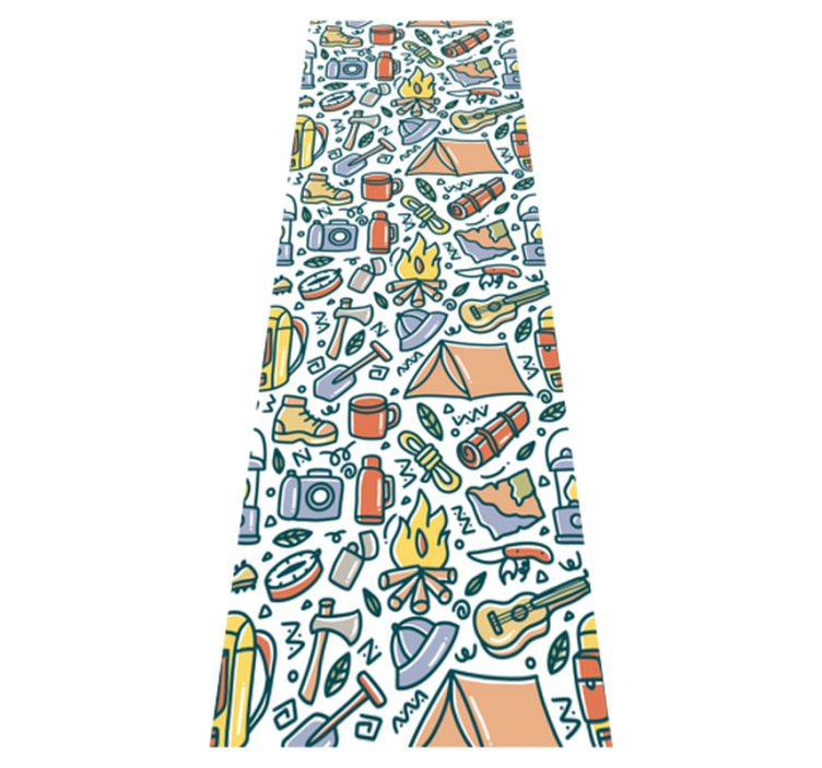 Bedroom vinyl rug with hand-drawn mountains and camping gear - TenStickers