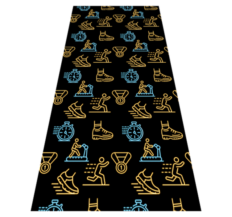 Bedroom vinyl rug with neon vector icons on black - TenStickers