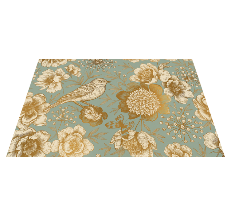 Bedroom vinyl rug in grey with gold flowers - TenStickers