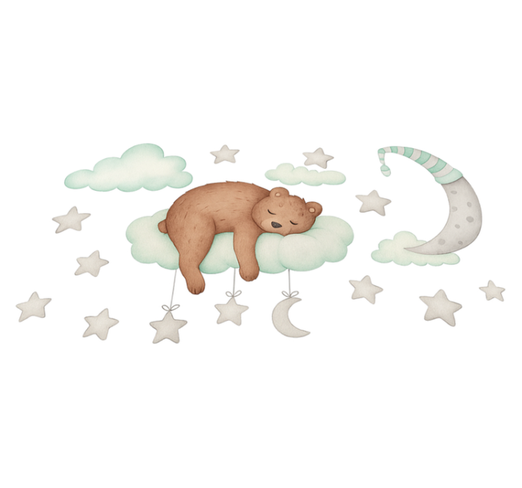Bedroom vinyl rug sleeping bear on clouds - TenStickers