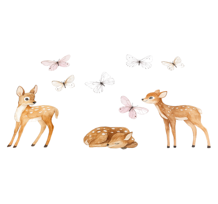 Bedroom vinyl rug little deer with butterflies - TenStickers