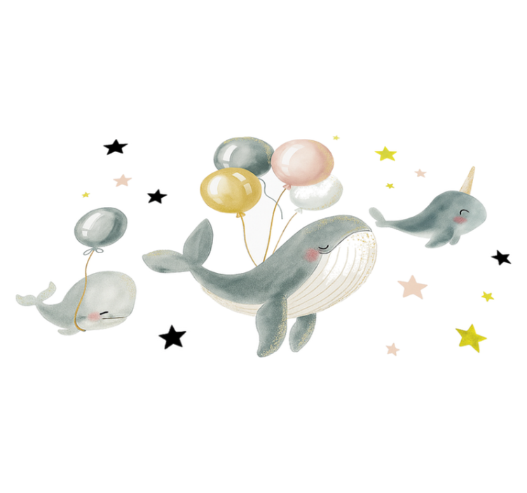 Bedroom vinyl rug featuring cheerful whales with balloons - TenStickers
