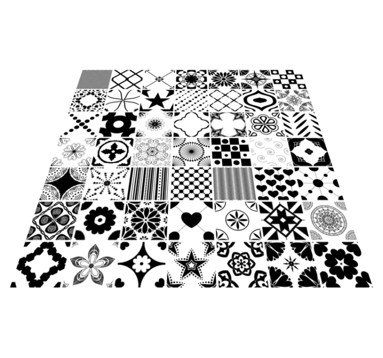 Geometric Black White Pattern tile vinyl rug - TenStickers
