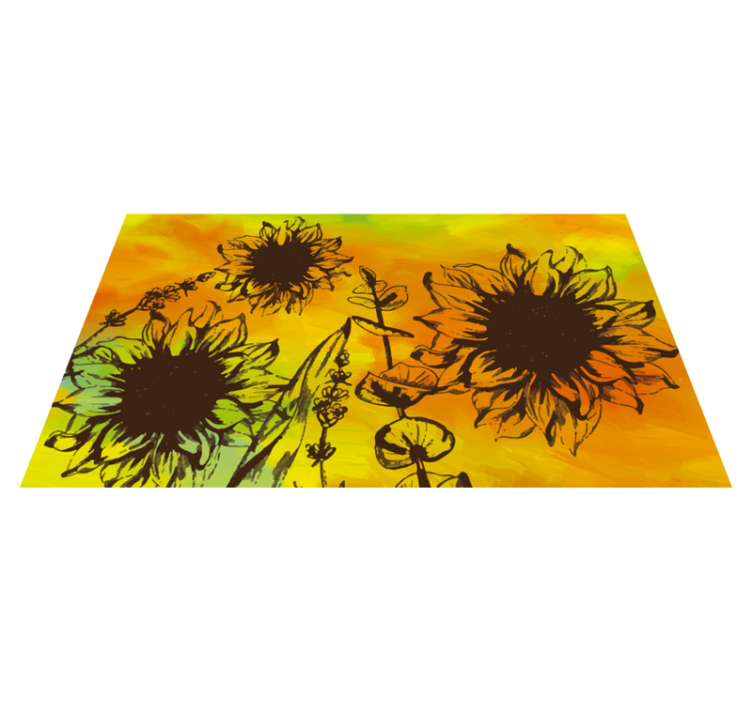 Sunflower Sketch vinyl rug flowers - TenStickers