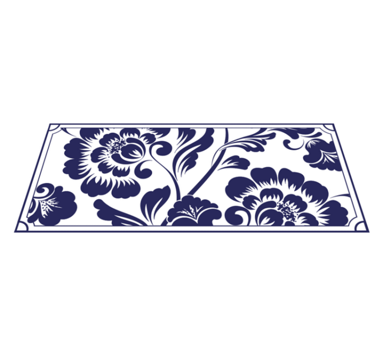 Navy floral pattern vinyl rug flowers - TenStickers
