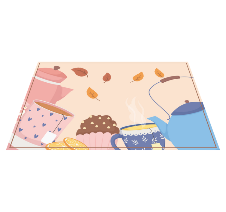 Teatime Illustration vinyl rug flowers - TenStickers