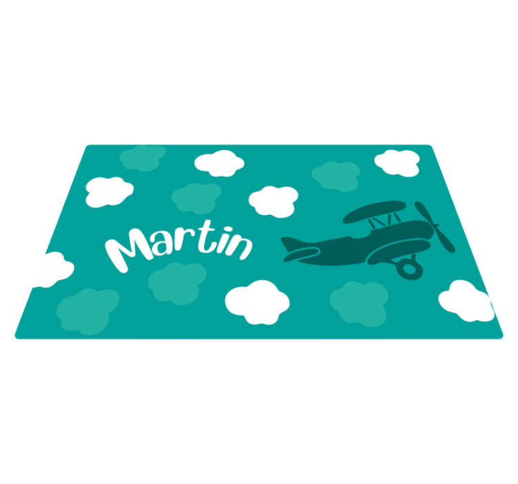 Clouds and airplane with name vinyl rug - TenStickers