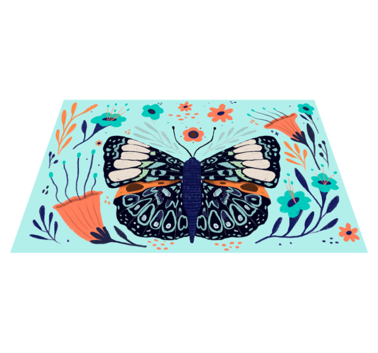 Colorful Butterfly Details vinyl rug flowers - TenStickers