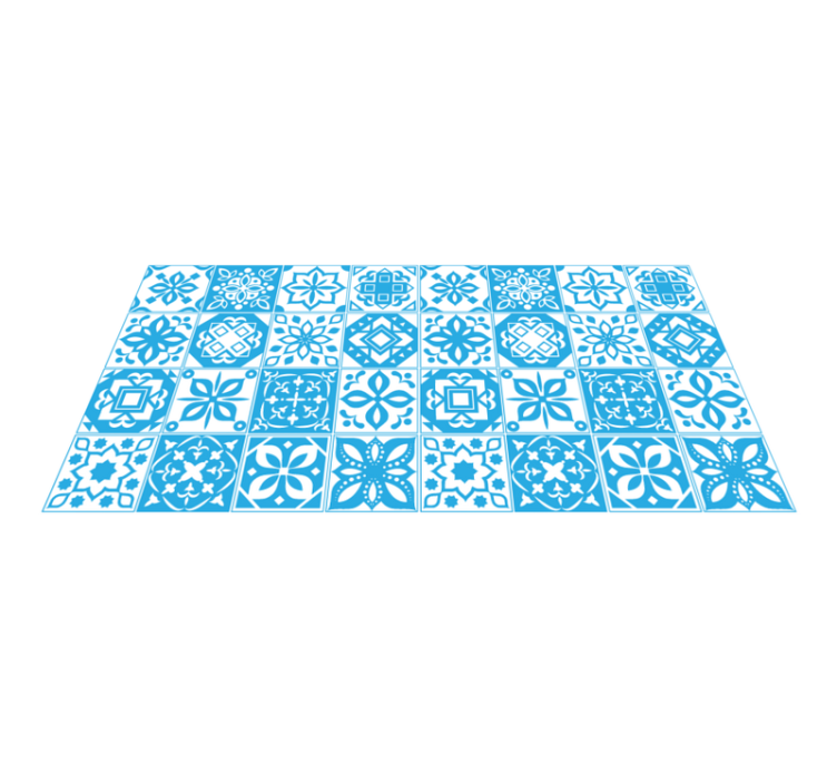 Blue patterned motif tile vinyl rug - TenStickers