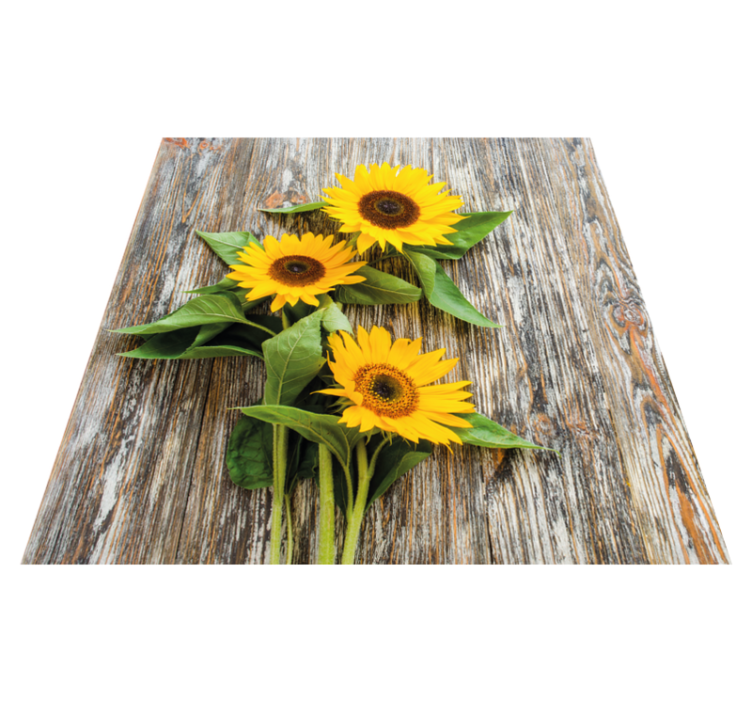 Sunflowers on wooden planks floral rug - TenStickers