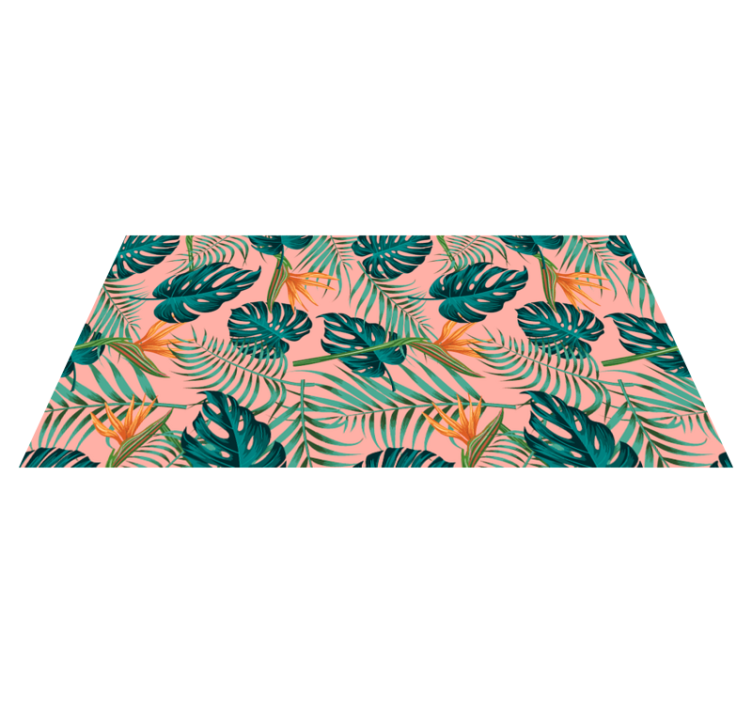 Watercolor green and pink tropical  floral rug - TenStickers
