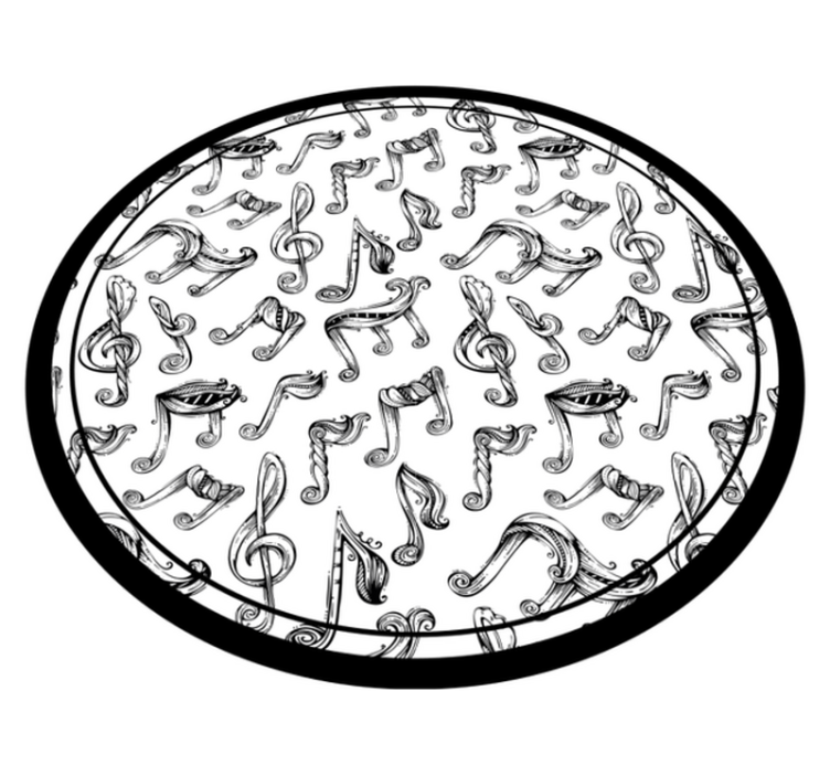 Hand drawn musical notes pattern circular rug - TenStickers