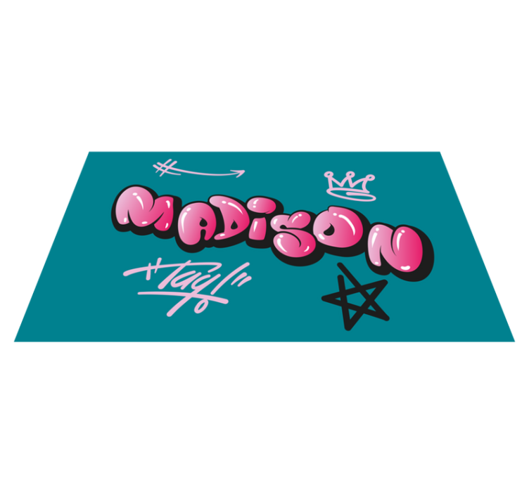 Pink graffiti with name teenage bedroom vinyl rug - TenStickers