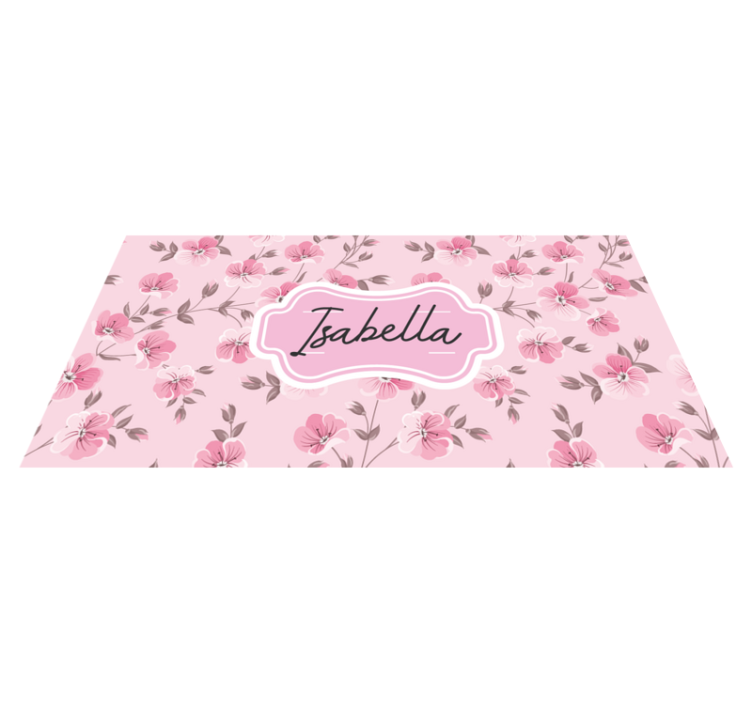 Pink floral design with name teenage bedroom vinyl rug - TenStickers